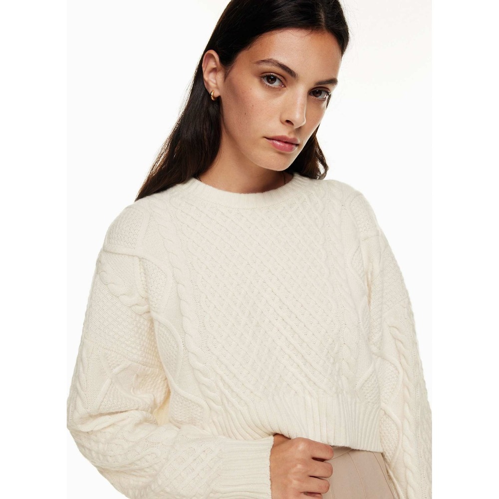 Sunday Best Aritzia Merino Wool Blend Cable Knit Peggy Cropped Sweater Cream M